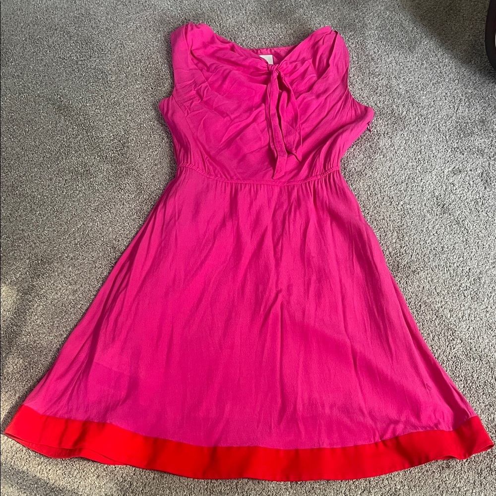 kate spade sz6 pink red crepe tie neck dress FLAWS